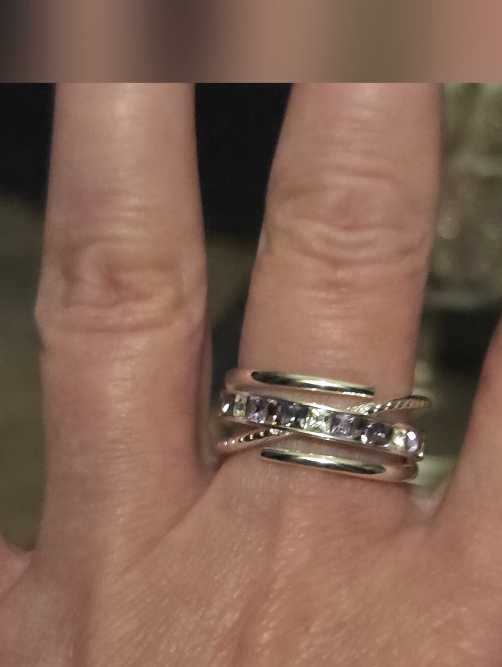 Kohl's Traditions Fine Silver Plated Purple Crystal Multi-Band Wrap Ring Size 8